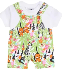 Jumpsuits*O46bpx stylisches Kinder-Set für Babys Kurzarm-Shirt und Latzhose mit farbenfrohem Animals-Print 955026 Weiß/Bunt