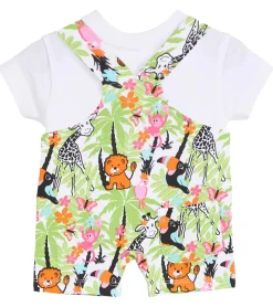 Jumpsuits*O46bpx stylisches Kinder-Set für Babys Kurzarm-Shirt und Latzhose mit farbenfrohem Animals-Print 955026 Weiß/Bunt