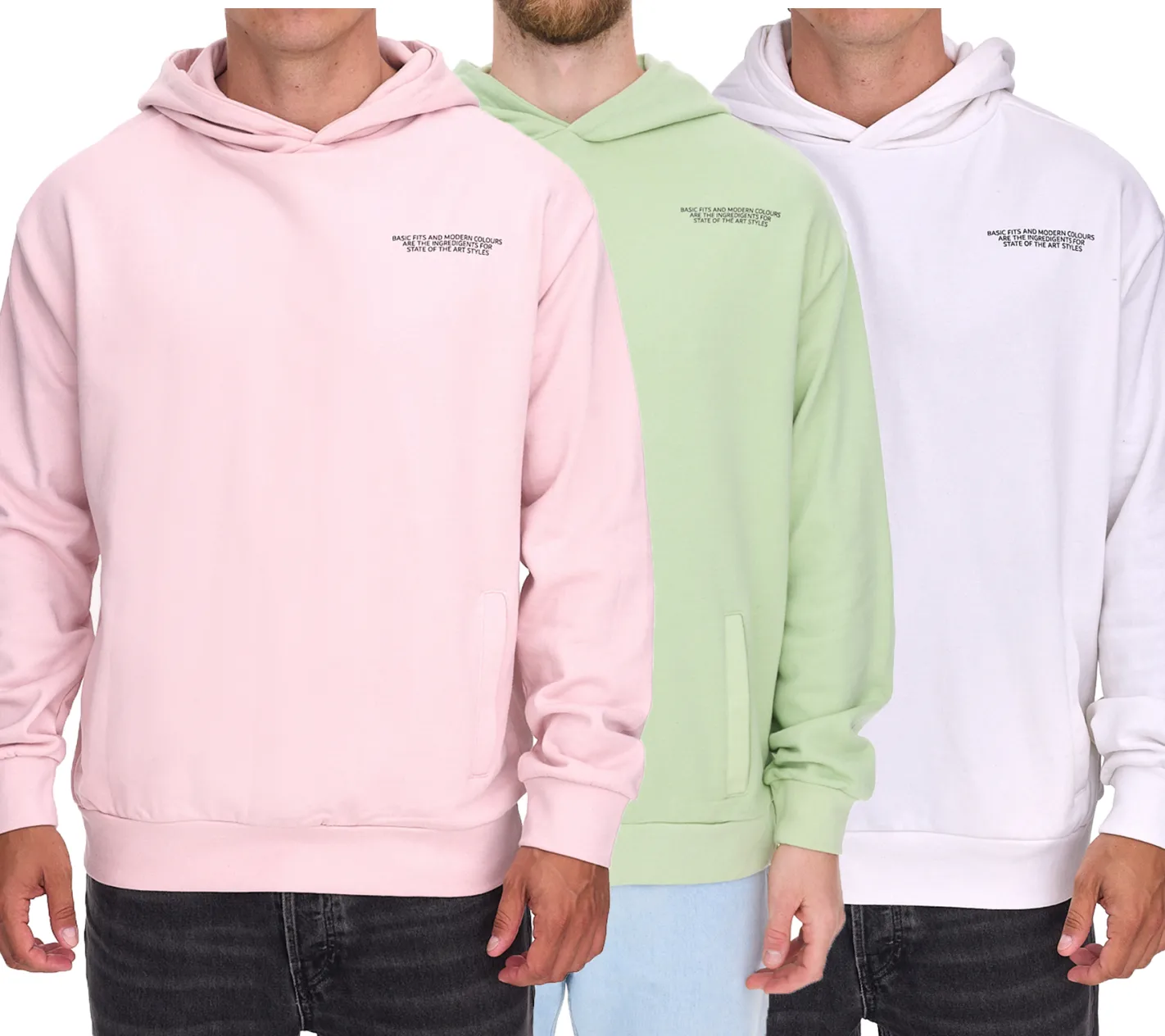 Pullover & Sweater*SUBLEVEL Herren Kapuzen-Pullover Baumwoll-Hoodie mit Eingriffstaschen Sweater H10014T21326A Rosa, Hellgrün oder Weiß