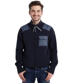 Jacken & Mäntel*TAION Herren Strick-Jacke mit Brusttasche Troyer-Jacke Herbst-Jacke KN102WZML-1 Dunkelblau