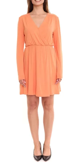 Kleider*Tamaris Aiud Damen Mini-Kleid langärmeliges Kleid im Wickel-Design 46059406 Orange