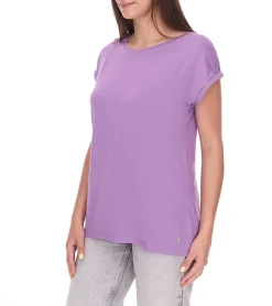 Tops & T-Shirts*Tamaris Damen Basic T-Shirt schlichtes Kurzarm-Shirt Sommer-Shirt 95254023 Lila