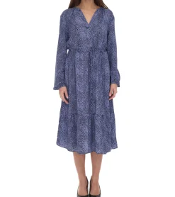 Kleider*Tamaris Damen Maxi-Kleid mit Volantrock Webkleid mit Tunnelzug 30989605 Lila-Blau/Schwarz