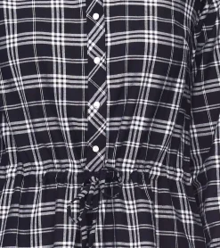 Kleider*Tamaris Damen Midi-Kleid mit langen Ärmeln kariertes Web-Kleid mit Knöpfen 30632734 Schwarz/Weiß