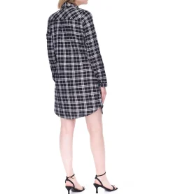 Kleider*Tamaris Damen Midi-Kleid mit langen Ärmeln kariertes Web-Kleid mit Knöpfen 30632734 Schwarz/Weiß