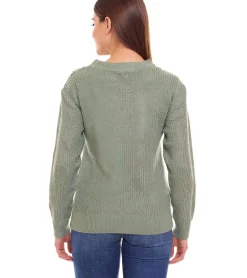 Sweater & Pullover*Tamaris Damen Strick-Pullover mit Zier-Knöpfen auf Schulter Rundhals-Sweater 74057903 Grün