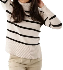 Sweater & Pullover*Tamaris Damen Strick-Pullover Oversized Pulli mit großem Rollkragen 25643142 Beige/Schwarz