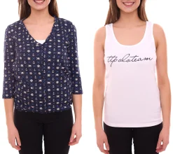 Tops & T-Shirts*Tom Tailor T-Shirt Set Damen Sommer-Shirt und Baumwoll-Top 21882004 Weiß/Blau