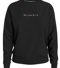 Sweater & Pullover*TOMMY JEANS Damen Rundhals-Pullover Langarm-Shirt Baumwoll-Shirt Sweat-Pullover DW0DW15648 BDS Schwarz