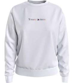 Sweater & Pullover*TOMMY JEANS Damen Rundhals-Pullover Langarm-Shirt Baumwoll-Shirt Sweat-Pullover DW0DW15648 YBR Weiß