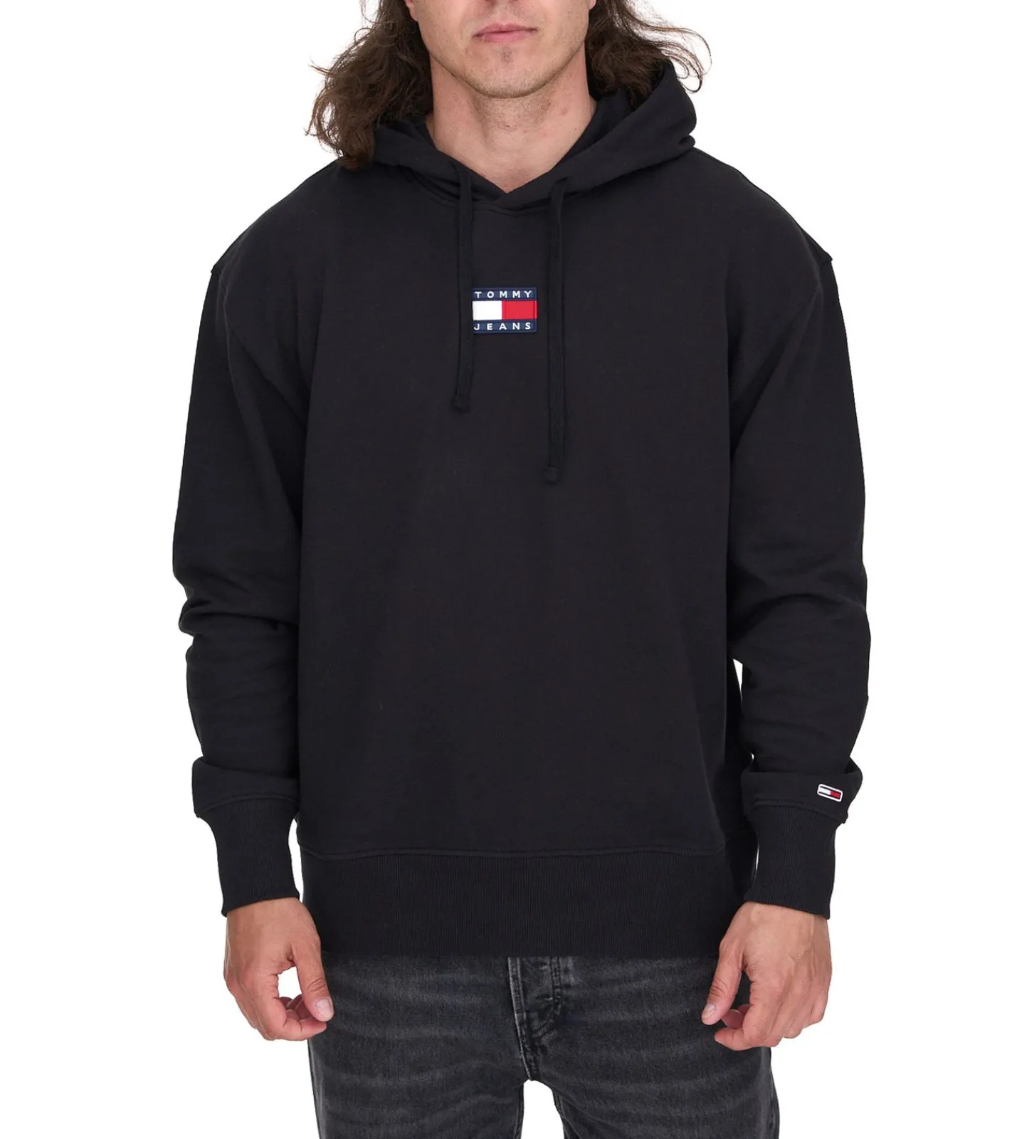 Pullover & Sweater*TOMMY JEANS Herren Kapuzen-Pullover Langarm-Shirt Baumwoll-Hoody Sweat-Pullover DM0DM16384 BDS Schwarz/Grün