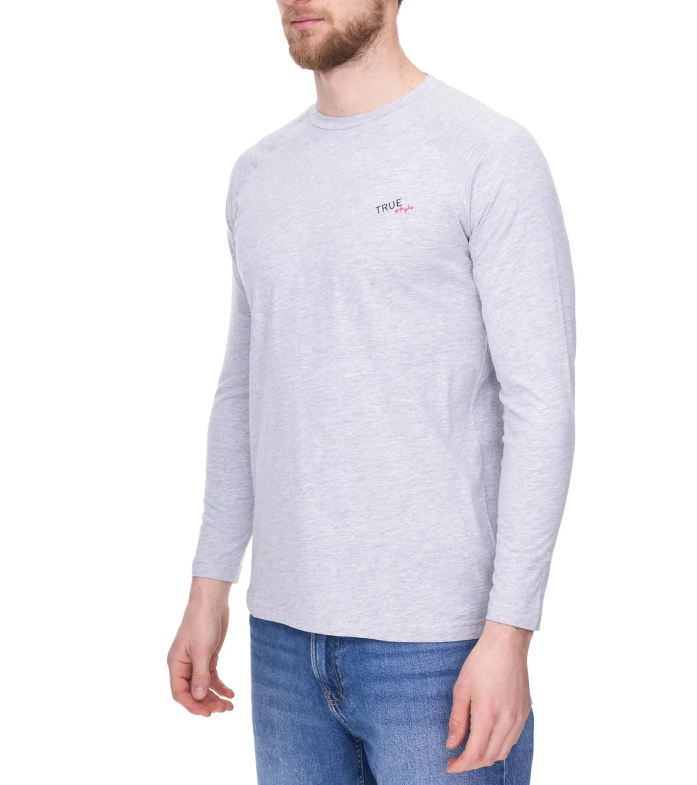 Nachtwäsche & Bademode*TRUE style Herren Pyjama-Shirt Baumwoll-Pullover Schlaf-Shirt Oeko-Tex zertifiziert - Standard 100 Rundhals-Pullover 7753437 Hellgrau