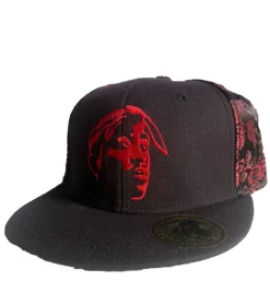 Caps & Mützen*BioworldMerch Tupac Damen und Herren Hip Hop Cap mit Tupac-Stickerei Flat-Rim TC108517TUP3 Schwarz/Rot