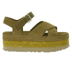 Zehentrenner & Sandalen*UGG Australia Aubrey Ankle Strap Damen Echtleder-Sandalette Plateau Sommer-Schuhe mit EVA-Sohle W/1167471 Braun