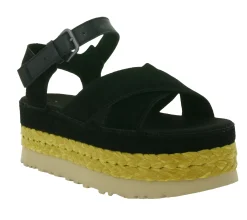 Zehentrenner & Sandalen*UGG Australia Aubrey Ankle Strap Damen Echtleder-Sandalette Plateau Sommer-Schuhe mit EVA-Sohle W/1167471 Schwarz
