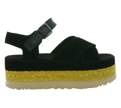 Zehentrenner & Sandalen*UGG Australia Aubrey Ankle Strap Damen Echtleder-Sandalette Plateau Sommer-Schuhe mit EVA-Sohle W/1167471 Schwarz