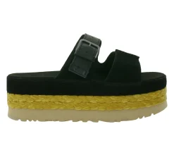 Zehentrenner & Sandalen*UGG Australia Aubrey Slide Damen Echtleder-Schlappen Plateau Pantoletten Sommer-Schuhe mit EVA-Sohle W/1167451 Schwarz