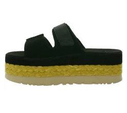 Zehentrenner & Sandalen*UGG Australia Aubrey Slide Damen Echtleder-Schlappen Plateau Pantoletten Sommer-Schuhe mit EVA-Sohle W/1167451 Schwarz