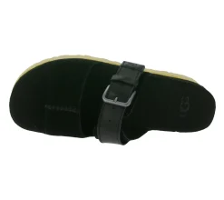 Zehentrenner & Sandalen*UGG Australia Aubrey Slide Damen Echtleder-Schlappen Plateau Pantoletten Sommer-Schuhe mit EVA-Sohle W/1167451 Schwarz