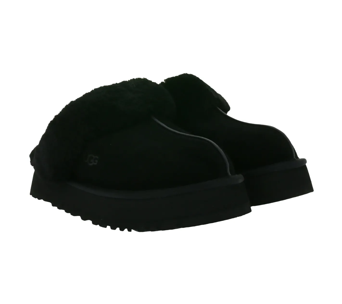 Pantoffeln & Hausschuhe*UGG Australia Disquette Damen nachhaltige Echtleder-Schuhe mit Retro-Plateausohle gefütterte Hausschuhe mit Schaffellfutter Schlupf-Schuhe 1122550 Schwarz