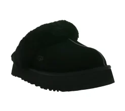 Pantoffeln & Hausschuhe*UGG Australia Disquette Damen nachhaltige Echtleder-Schuhe mit Retro-Plateausohle gefütterte Hausschuhe mit Schaffellfutter Schlupf-Schuhe 1122550 Schwarz