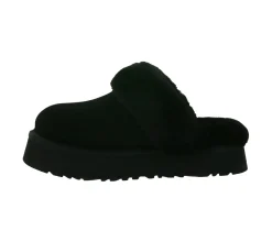 Pantoffeln & Hausschuhe*UGG Australia Disquette Damen nachhaltige Echtleder-Schuhe mit Retro-Plateausohle gefütterte Hausschuhe mit Schaffellfutter Schlupf-Schuhe 1122550 Schwarz