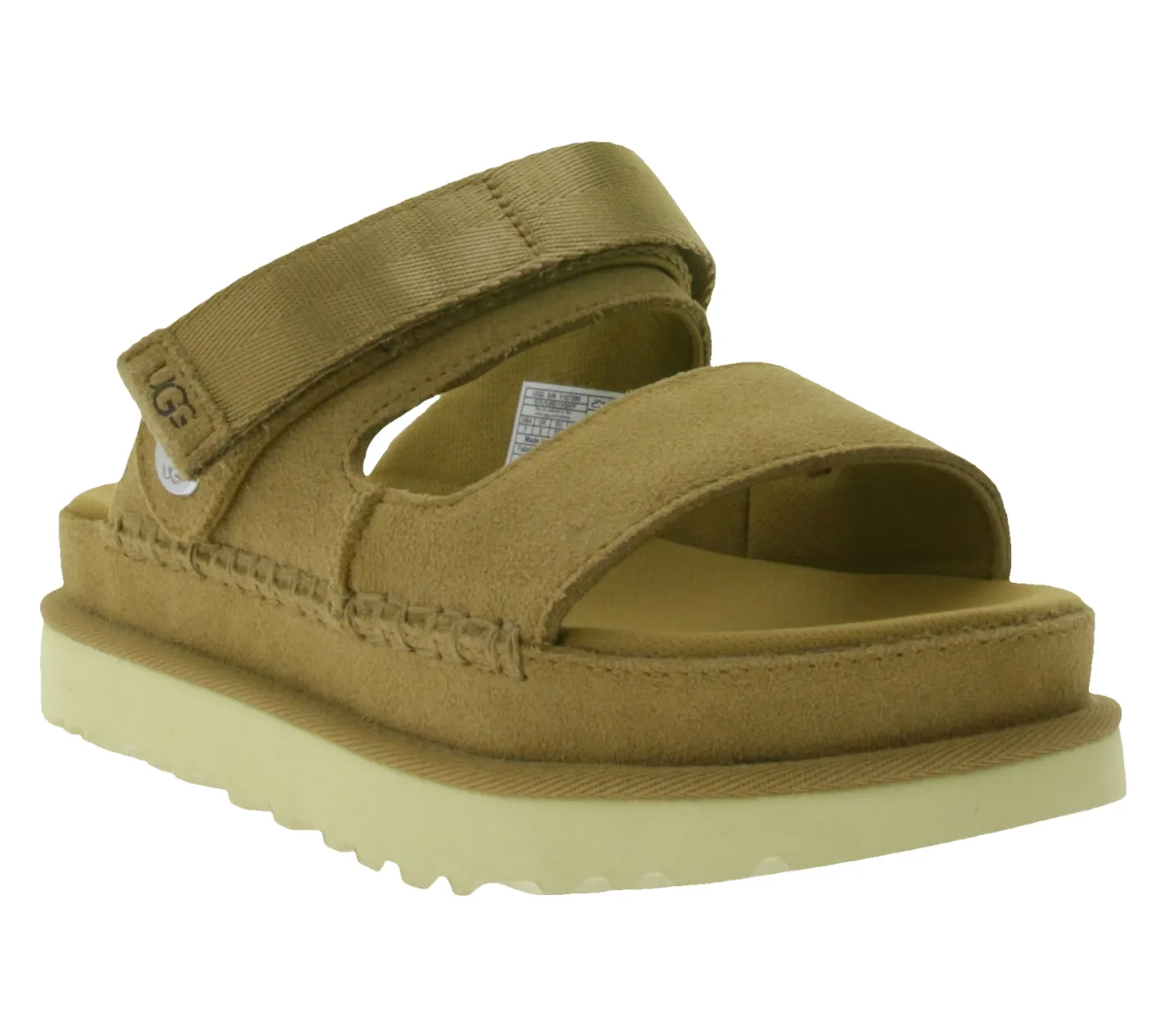 Zehentrenner & Sandalen*UGG Australia Goldenstar Slide Damen nachhaltige Echtleder-Schuhe mit EVA-Sohle Plateau-Sandale Sandalette mit Klettverschluss 1167399 Braun