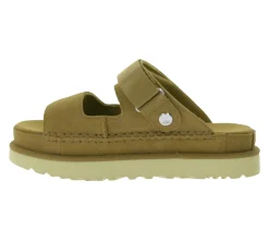 Zehentrenner & Sandalen*UGG Australia Goldenstar Slide Damen nachhaltige Echtleder-Schuhe mit EVA-Sohle Plateau-Sandale Sandalette mit Klettverschluss 1167399 Braun