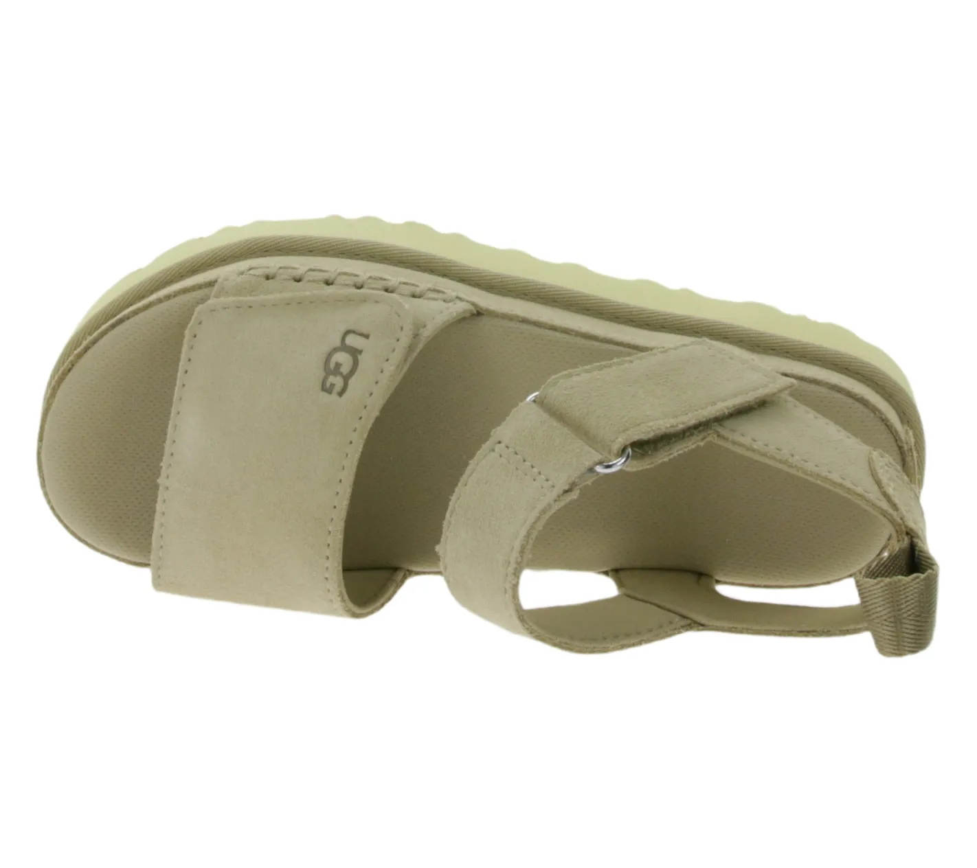 Zehentrenner & Sandalen*UGG Australia Goldenstar Damen nachhaltige Echtleder-Schuhe mit EVA-Sohle Plateau-Sandale Sandalette mit Klettverschluss 1136783-SAN Beige