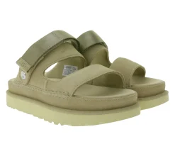 Zehentrenner & Sandalen*UGG Australia Goldenstar Slide Damen nachhaltige Echtleder-Schuhe mit EVA-Sohle Plateau-Sandale Sandalette mit Klettverschluss 1167399 Beige
