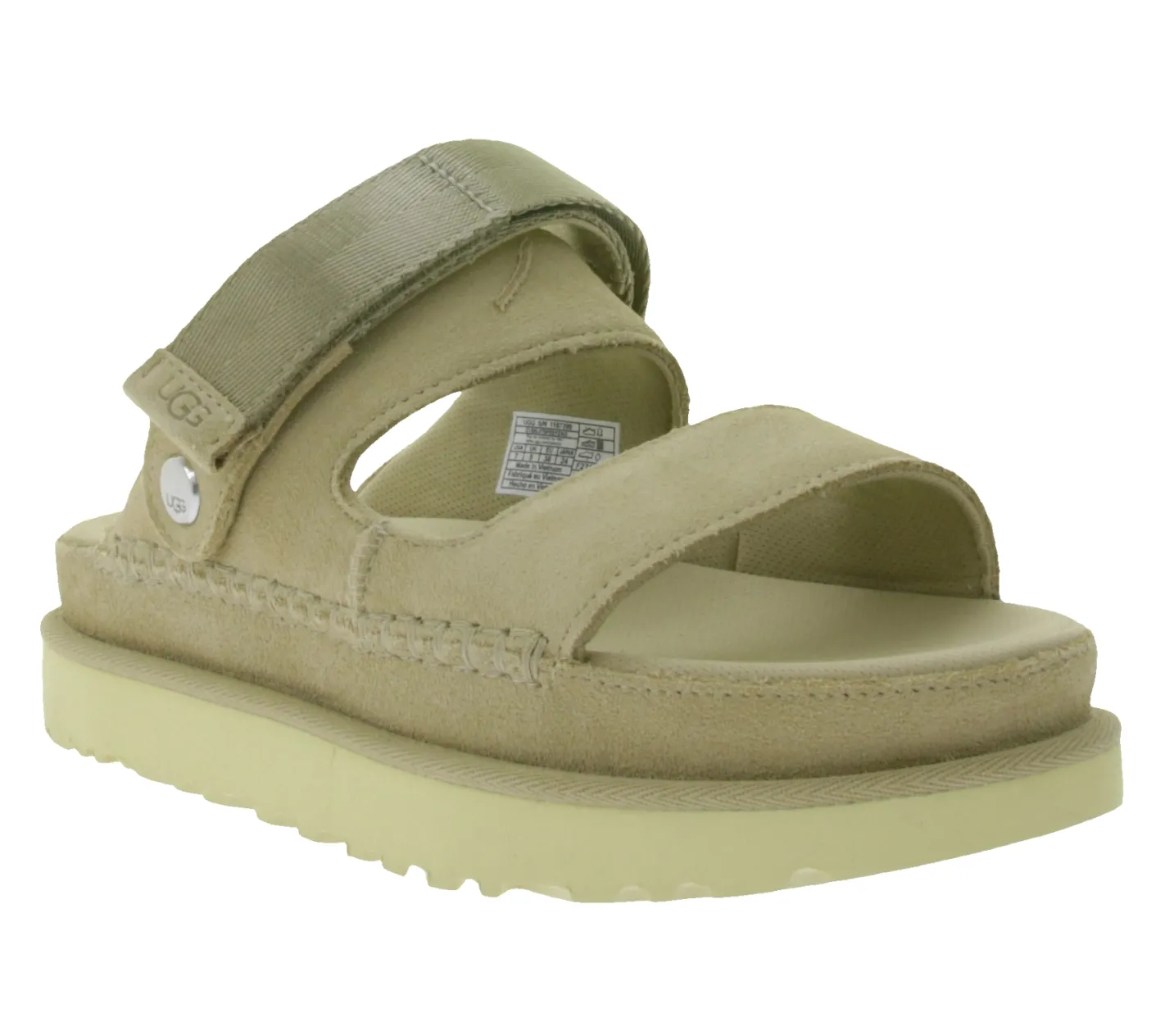 Zehentrenner & Sandalen*UGG Australia Goldenstar Slide Damen nachhaltige Echtleder-Schuhe mit EVA-Sohle Plateau-Sandale Sandalette mit Klettverschluss 1167399 Beige