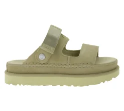 Zehentrenner & Sandalen*UGG Australia Goldenstar Slide Damen nachhaltige Echtleder-Schuhe mit EVA-Sohle Plateau-Sandale Sandalette mit Klettverschluss 1167399 Beige