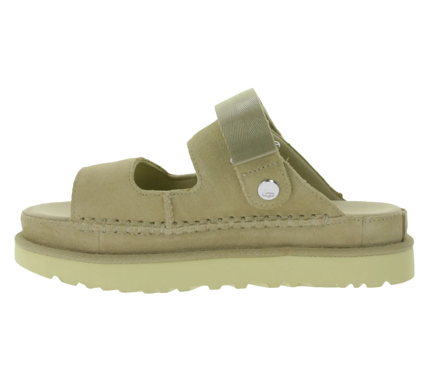 Zehentrenner & Sandalen*UGG Australia Goldenstar Slide Damen nachhaltige Echtleder-Schuhe mit EVA-Sohle Plateau-Sandale Sandalette mit Klettverschluss 1167399 Beige