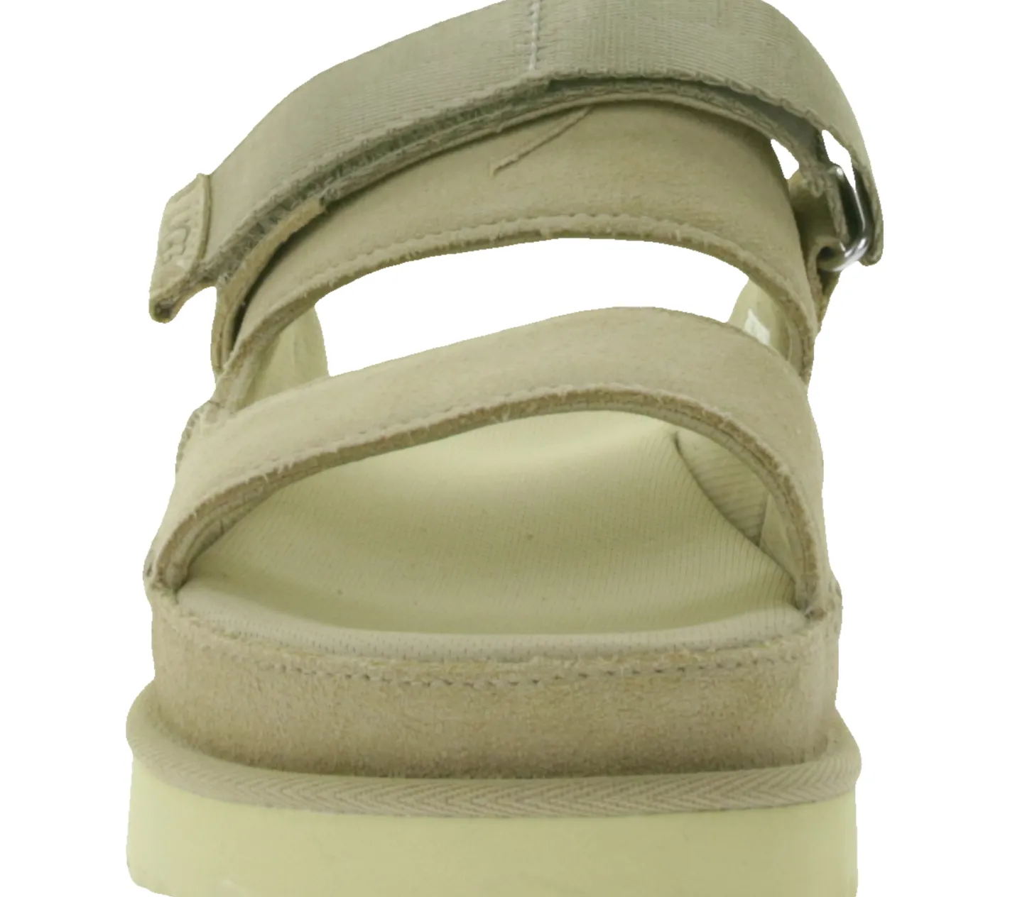 Zehentrenner & Sandalen*UGG Australia Goldenstar Slide Damen nachhaltige Echtleder-Schuhe mit EVA-Sohle Plateau-Sandale Sandalette mit Klettverschluss 1167399 Beige
