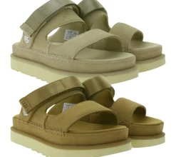 Zehentrenner & Sandalen*UGG Australia Goldenstar Slide Damen nachhaltige Echtleder-Schuhe mit EVA-Sohle Plateau-Sandale Sandalette mit Klettverschluss 1167399 in Beige oder Braun