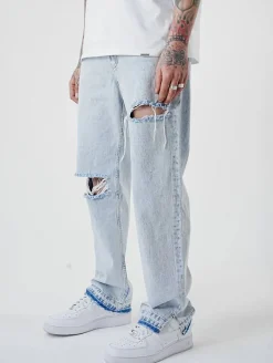 Jeans & Hosen*UNEFFECTED Weite Destroyed Loose Fit Jeans hellblau