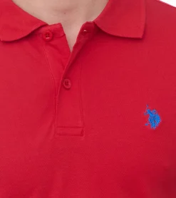 Hemden & Poloshirts*U.S. POLO ASSN. Herren Polo-Shirt Basic-Shirt Baumwoll-Shirt Kurzarm-Shirt 197 61092 52520 155 Rot/Blau