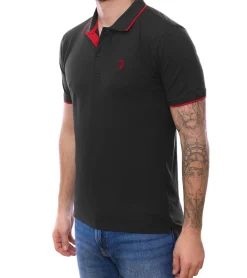 Hemden & Poloshirts*U.S. POLO ASSN. Herren Polo-Shirt Basic-Shirt Baumwoll-Shirt Kurzarm-Shirt 197 66835 52520 297 Grau/Rot