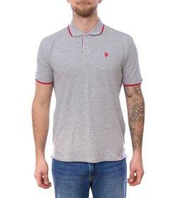 Hemden & Poloshirts*U.S. POLO ASSN. Herren Polo-Shirt Basic-Shirt Baumwoll-Shirt Kurzarm-Shirt 197 63899 52520 182 Grau/Rot