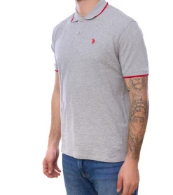 Hemden & Poloshirts*U.S. POLO ASSN. Herren Polo-Shirt Basic-Shirt Baumwoll-Shirt Kurzarm-Shirt 197 63899 52520 182 Grau/Rot