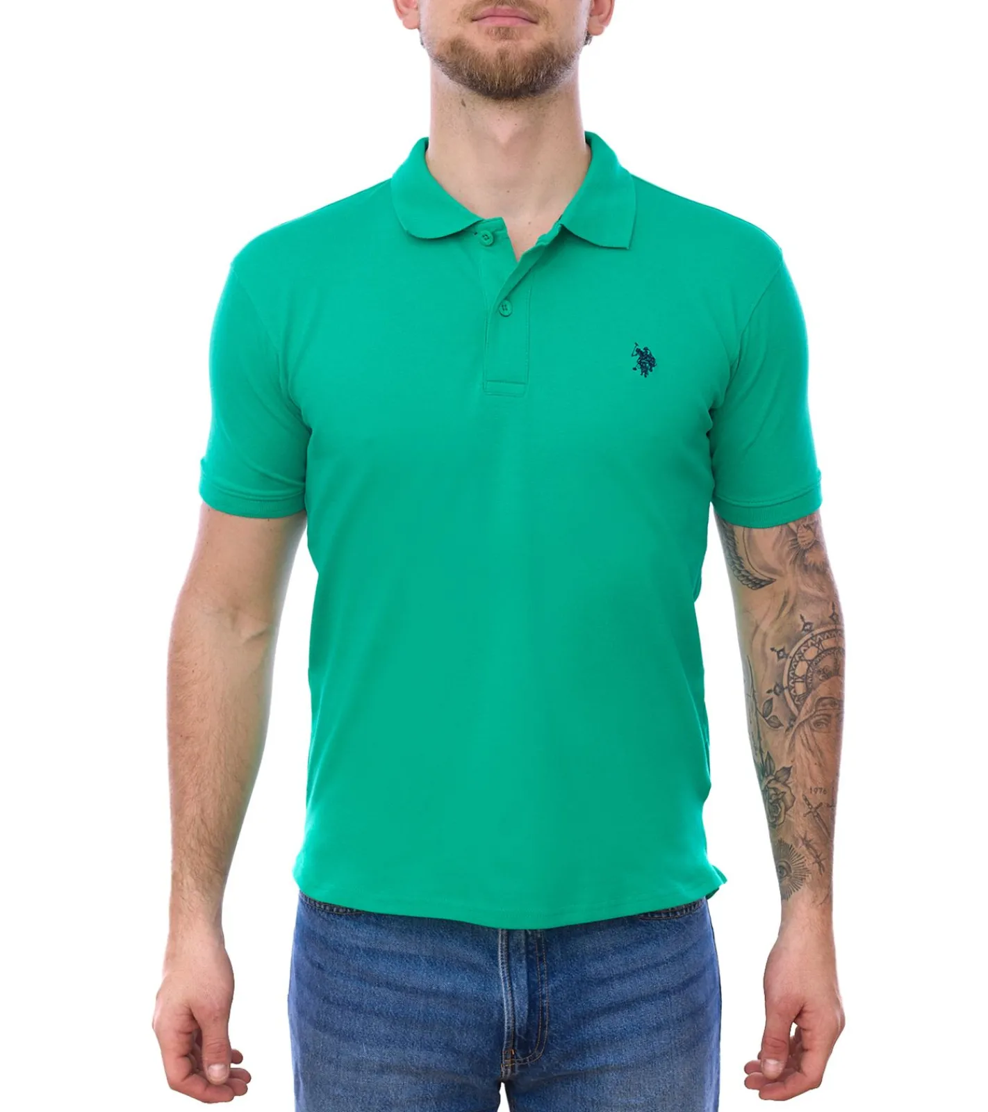 Hemden & Poloshirts*U.S. POLO ASSN. Herren Polo-Shirt Basic-Shirt Baumwoll-Shirt Kurzarm-Shirt 197 61092 52520 144 Grün/Schwarz