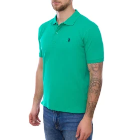 Hemden & Poloshirts*U.S. POLO ASSN. Herren Polo-Shirt Basic-Shirt Baumwoll-Shirt Kurzarm-Shirt 197 61092 52520 144 Grün/Schwarz
