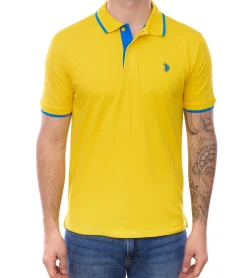 Hemden & Poloshirts*U.S. POLO ASSN. Herren Polo-Shirt Basic-Shirt Baumwoll-Shirt Kurzarm-Shirt in Gelb oder Rot mit blauen Details