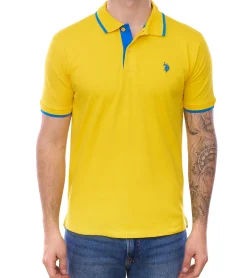 Hemden & Poloshirts*U.S. POLO ASSN. Herren Polo-Shirt Basic-Shirt Baumwoll-Shirt Kurzarm-Shirt 197 68163 52520 112 Gelb/Dunkelblau