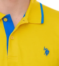 Hemden & Poloshirts*U.S. POLO ASSN. Herren Polo-Shirt Basic-Shirt Baumwoll-Shirt Kurzarm-Shirt 197 68163 52520 112 Gelb/Dunkelblau