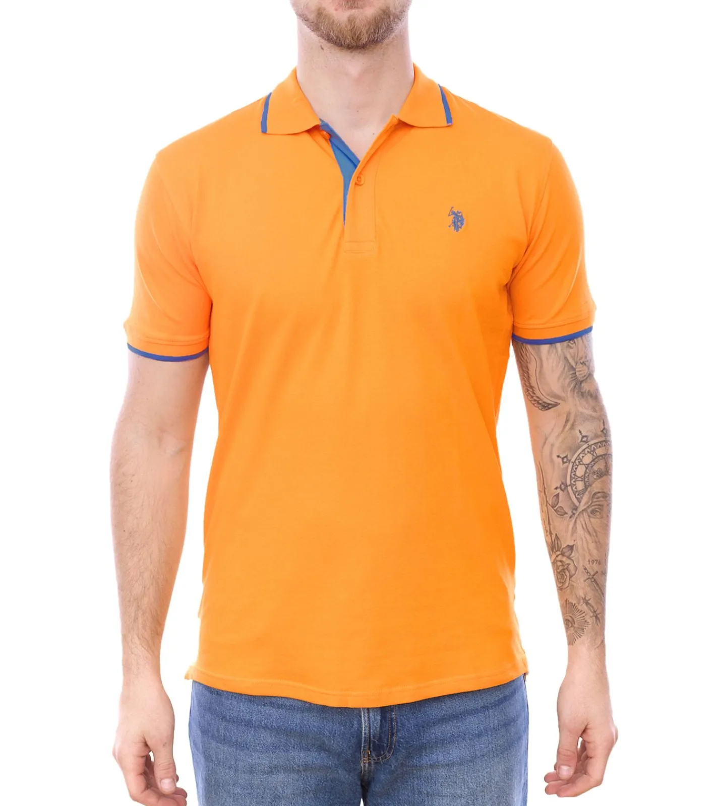 Hemden & Poloshirts*U.S. POLO ASSN. Herren Polo-Shirt Basic-Shirt Baumwoll-Shirt Kurzarm-Shirt 197 63899 52520 oder Orange Gelb