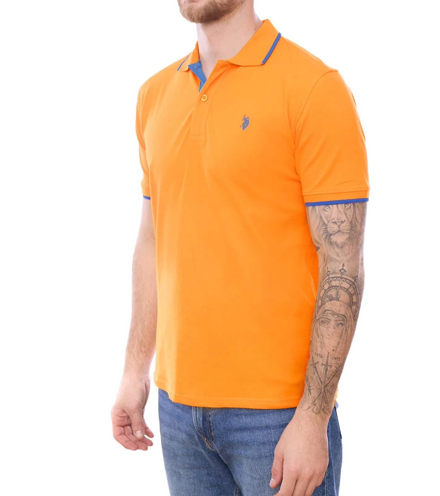Hemden & Poloshirts*U.S. POLO ASSN. Herren Polo-Shirt Basic-Shirt Baumwoll-Shirt Kurzarm-Shirt 197 63899 52520 oder Orange Gelb