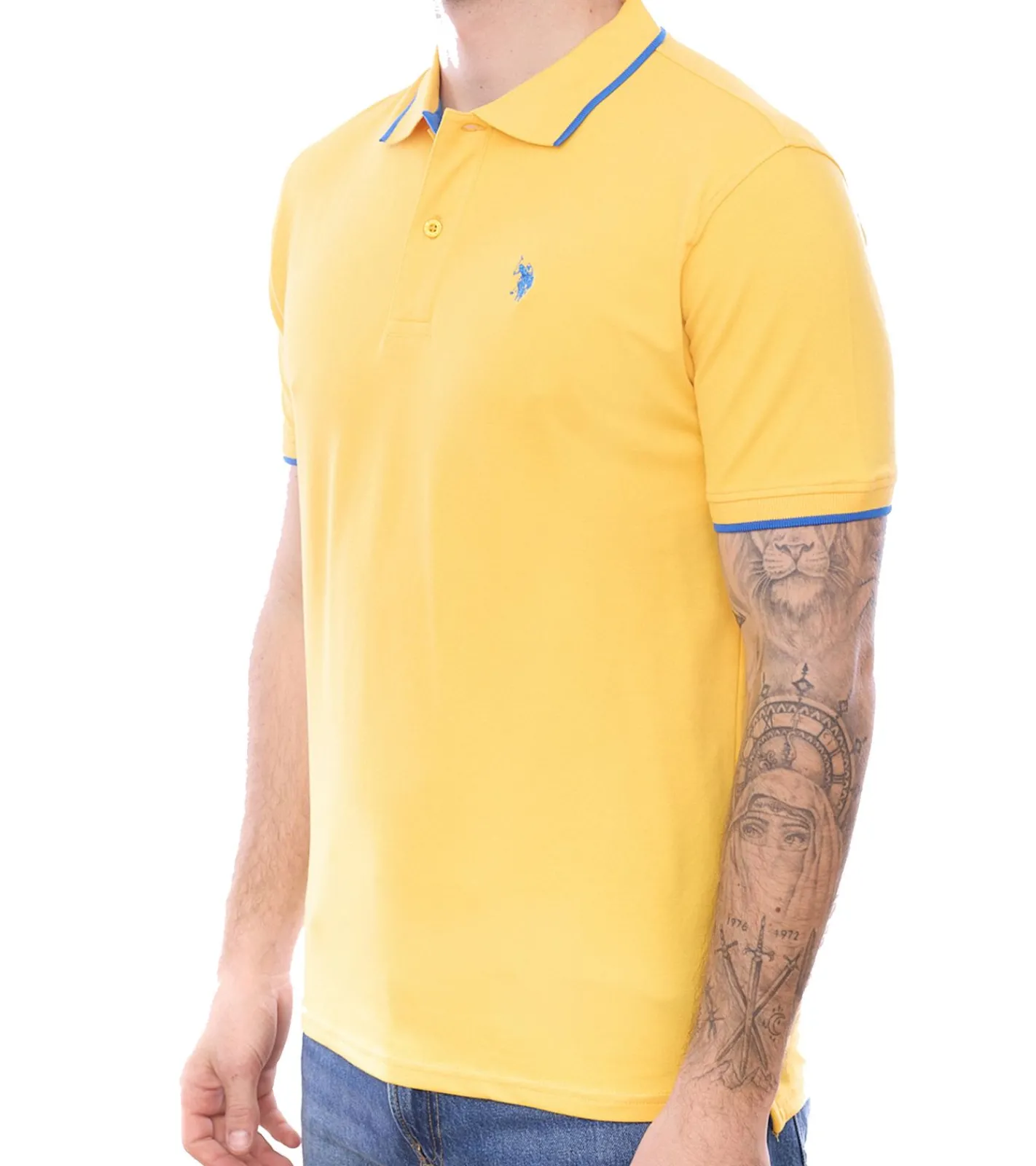 Hemden & Poloshirts*U.S. POLO ASSN. Herren Polo-Shirt Basic-Shirt Baumwoll-Shirt Kurzarm-Shirt 197 62779 52520 112 Gelb-Orange/Blau