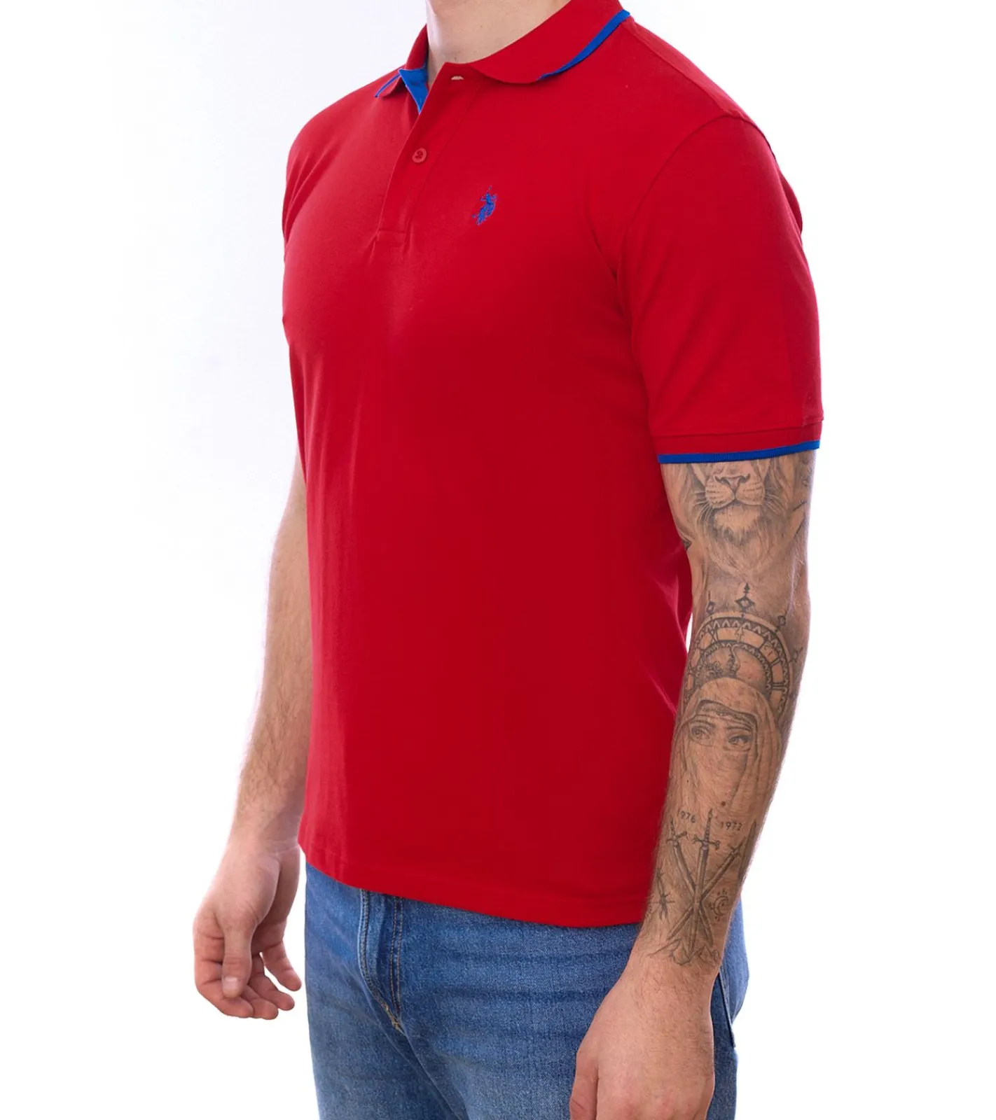 Hemden & Poloshirts*U.S. POLO ASSN. Herren Polo-Shirt Basic-Shirt Baumwoll-Shirt Kurzarm-Shirt 197 66835 52520 152 Dunkelrot/Blau