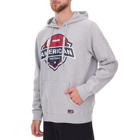 Pullover & Sweater*U.S. SPORT AMERICA Herren Hoodie mit Kapuze und großem Schriftzug Baumwoll-Hoodie Sommer-Pullover Freizeit-Hoodie Grau